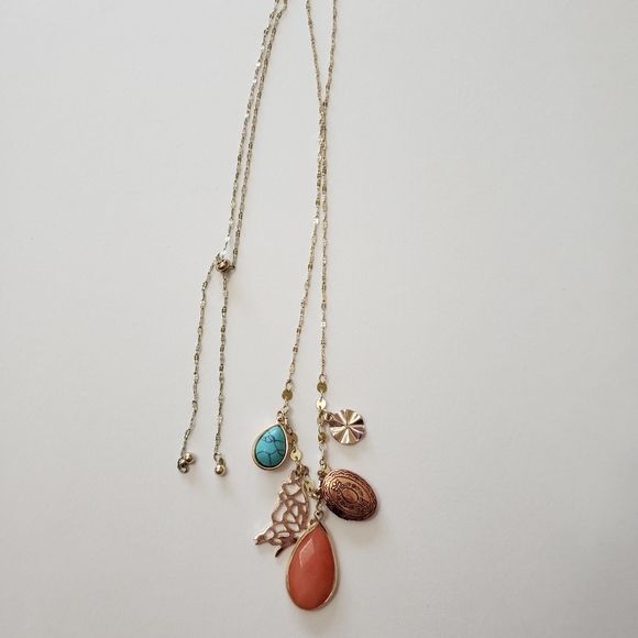 Sliding necklace with butterfly charm and Locket and stone charms - Picture 6 of 7